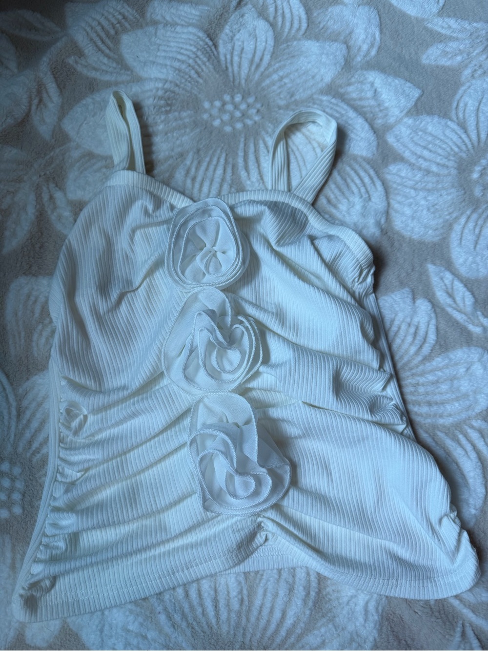 White Floral Appliqué Spaghetti Strap Dress